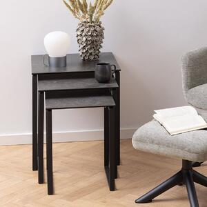 Keene Black Ceramic Nest Of 3 Tables With Metal Frame