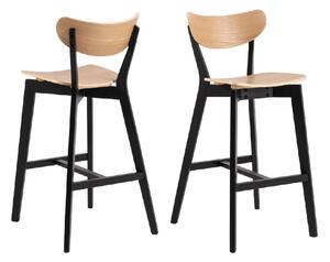 Riga Oak And Black Wooden Bar Stools In Pair