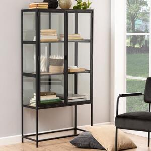 Sparks Wooden Display Cabinet With 2 Doors In Oak And Black