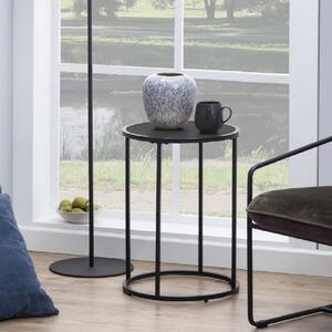 Sparks Wooden Side Table Round With Metal Frame In Black