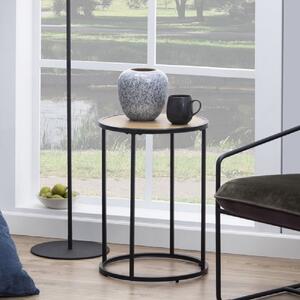 Sparks Wooden Side Table Round With Black Metal Frame In Oak