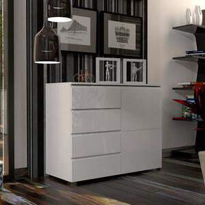 Selene High Gloss Sideboard With 1 Door 4 Drawers In White