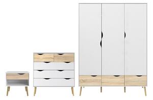 Okla Wooden Bedroom Set With 3 Doors Wardrobe In White And Oak