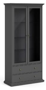 Parayo Wooden Display Cabinet With 2 Doors 2 Drawers In Grey