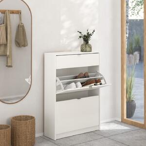 Shovy Wooden Shoe Cabinet With 2 Flip Doors In White