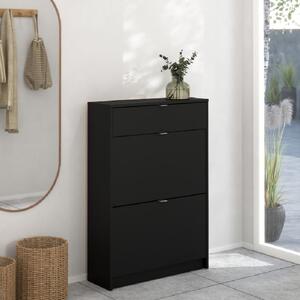 Shovy Wooden Shoe Cabinet With 2 Flip Doors In Matt Black