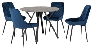 Alsip Round Concrete Dining Table With 4 Avah Blue Chairs