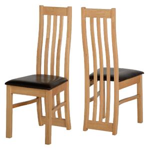 Afton Oak Wooden Dining Chairs With Leather Seat In Pair