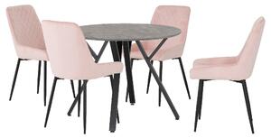 Alsip Round Concrete Dining Table With 4 Avah Pink Chairs