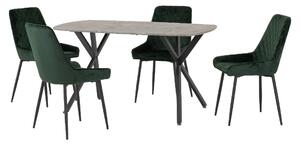 Alsip Concrete Effect Dining Table With 4 Green Velvet Chairs