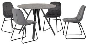 Alsip Round Concrete Dining Table With 4 Lyster Grey Chairs