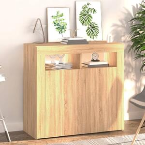 Aurther Wooden Storage Cabinet In Sonoma Oak With LED Lights