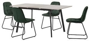 Avah Extending Concrete Dining Table With 4 Lyster Green Chairs