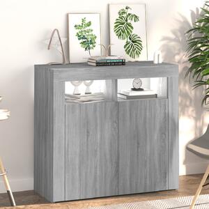 Aurther Wooden Storage Cabinet In Grey Sonoma With LED Lights