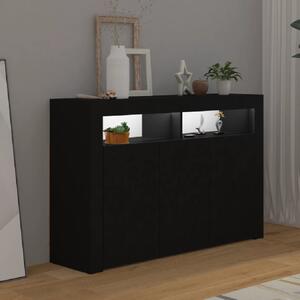 Brea Wooden Storage Cabinet In Black With LED Lights