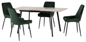 Avah Extending Concrete Dining Table With 4 Green Chairs