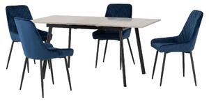 Avah Extending Concrete Dining Table With 4 Blue Chairs