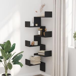 Ruston Wooden Corner Wall Shelf With 6 Shelves In Black