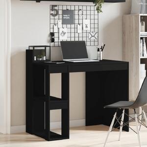 Krum Wooden Laptop Desk With 2 Shelves In Black