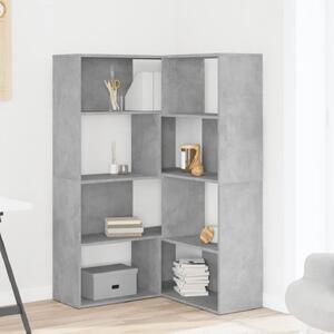 Quincy Wooden Cornor Bookcase With 8 Shelves In Concrete Grey