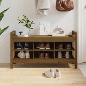 Lorman Wooden Shoe Storage Bench With 6 Shelves In Honey Brown