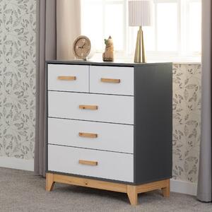 Arthur Wooden Chest Of 5 Drawers In White And Grey