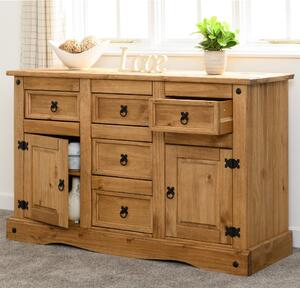 Central Wooden Sideboard With 2 Doors 5 Drawers In Oak