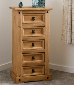 Central Wooden Chest Of 5 Drawers Narrow In Oak