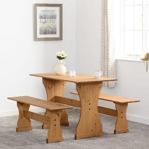 Central Rectangular Wooden Dining Table With 2 Benches In Oak