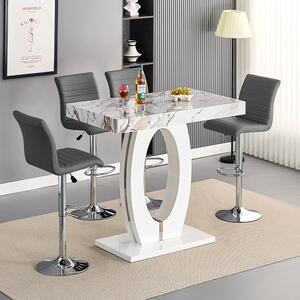 Halo Milo Marble Effect Bar Table With 4 Ripple Grey Stools