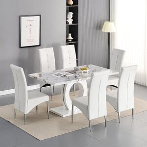 Halo Milo Marble Effect Dining Table 6 Vesta White Chairs