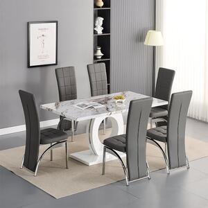 Halo Milo Marble Effect Dining Table 6 Ravenna Grey Chairs