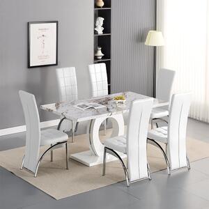 Halo Milo Marble Effect Dining Table 6 Ravenna White Chairs