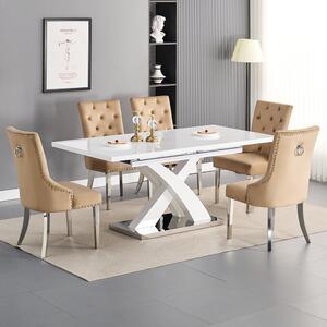 Axara Large Extending White Dining Table 6 Imperial Champagne Chairs