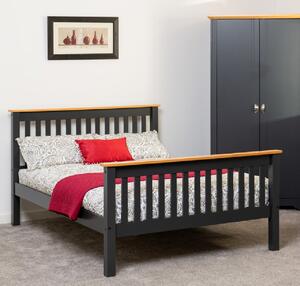 Merlin Wooden High Foot Double Bed In Dark Grey And Oak