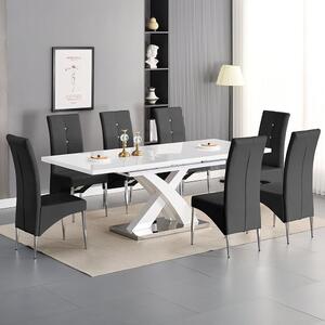 Axara Large Extending White Dining Table 8 Vesta Black Chairs