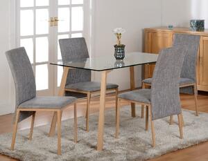 Madrid Clear Glass Dining Table With 4 Grey Fabric Chairs