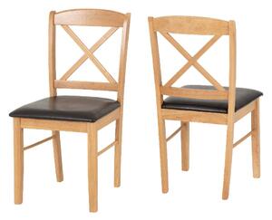 Muirkirk Oak Wooden Dining Chairs With Leather Seat In Pair