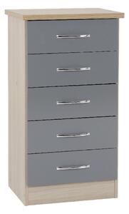 Mark Wooden Chest Of 5 Drawers With Grey Gloss Front In Oak