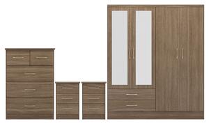 Mack Wooden Furniture Set With 3 Doors Wardrobe In Rustic Oak