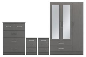 Mack Wooden Furniture Set With 3 Doors Wardrobe In Grey