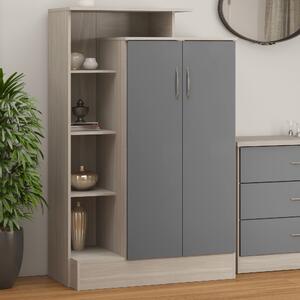 Mack Wooden Wardrobe With 2 Doors And Grey Gloss Front In Oak