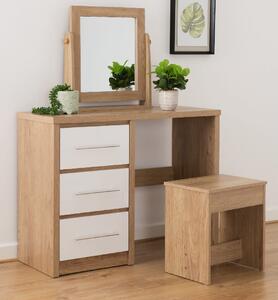 Samaira Oak Wooden Dressing Table Set With 3 White Gloss Drawers