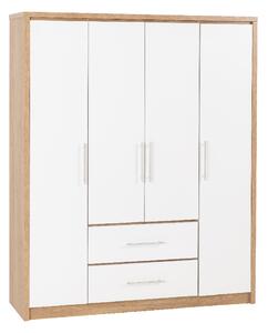 Samaira Wooden Wardrobe With 4 Door And White Gloss Front In Oak