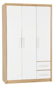 Samaira Wooden Wardrobe With 3 Door And White Gloss Front In Oak