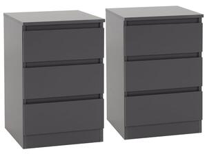 Mcgowen Wooden Bedside Cabinet With 3 Drawers In Grey