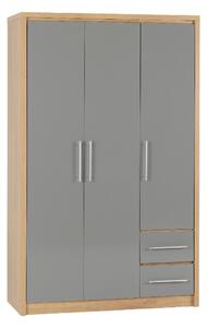 Samaira Wooden Wardrobe With 3 Door And Grey Gloss Front In Oak