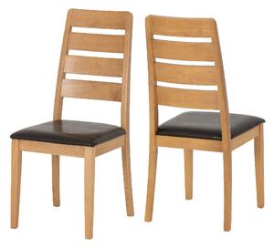 Ladson Oak Wooden Dining Chairs With Faux Leather Seat In Pair