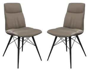 Andover Taupe Leather Dining Chairs With Black Legs In Pair