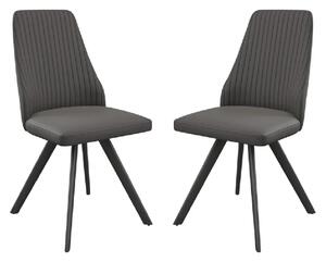 Azido Dark Grey Leather Dining Chairs With Black Legs In Pair